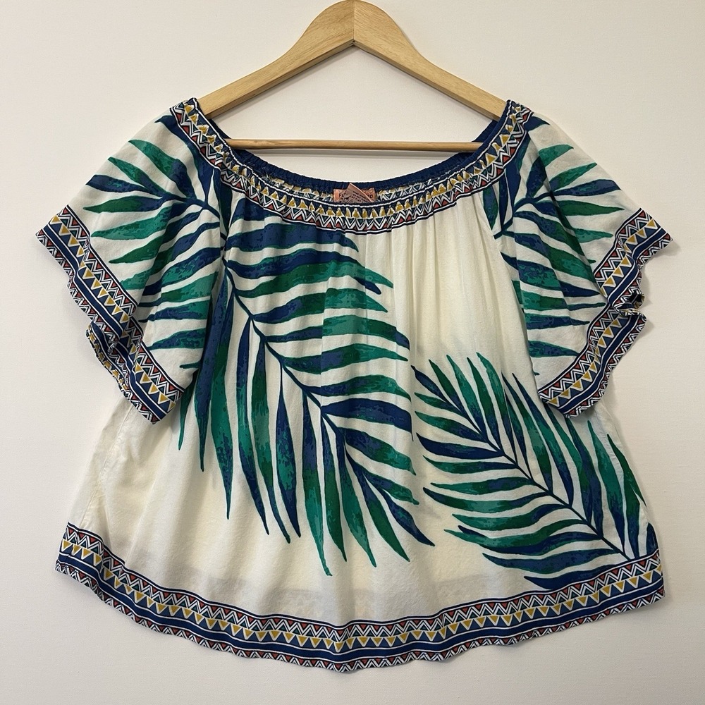 Flying Tomato Tropical Leaf Cropped Boho Top Flowy Beach Vacation Poolside Sz L